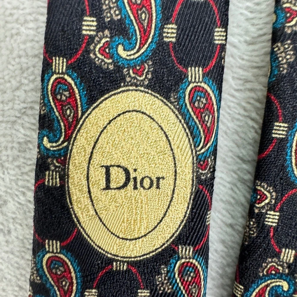 Christian Dior Tie Mens 3.5 Black Paisley Silk Vintage Formal Designer Accessory